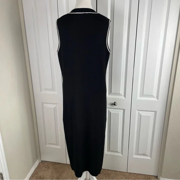 Free Assembly Ribbed Midi Sweater Dress Women’s XL Black White Trim Sleeveless - Picture 7 of 15